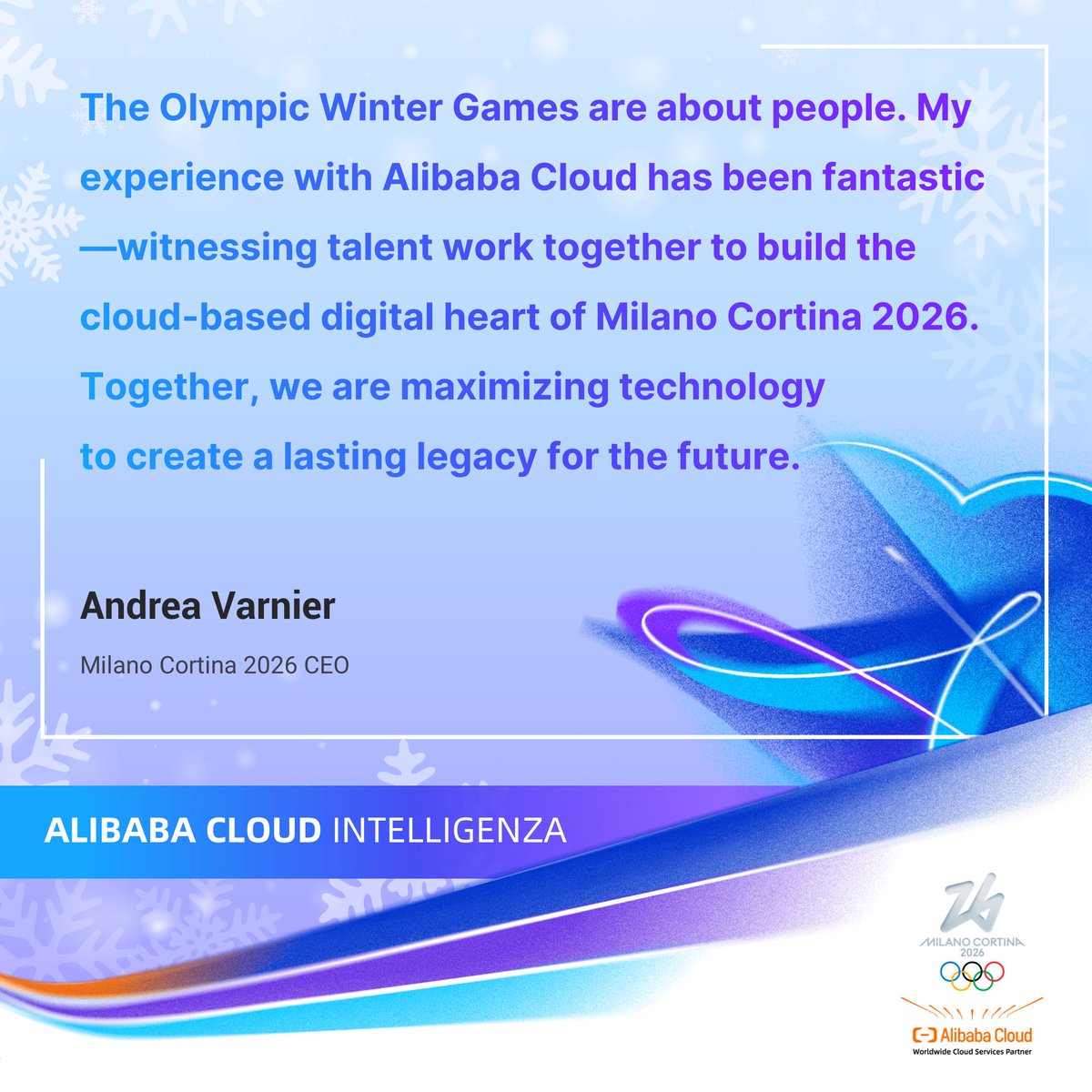alibaba_cloud's tweet photo. Mr. Andrea Varnier, CEO of Milano Cortina 2026, on building the cloud-based digital heart of the Olympic Winter Games and creating a lasting technology legacy together with Alibaba Cloud.

#MilanoCortina2026 #AlibabaCloudAI #Olympics #CloudInnovation #AlibabaCloudIntelligenza https://t.co/soeONjqqhk