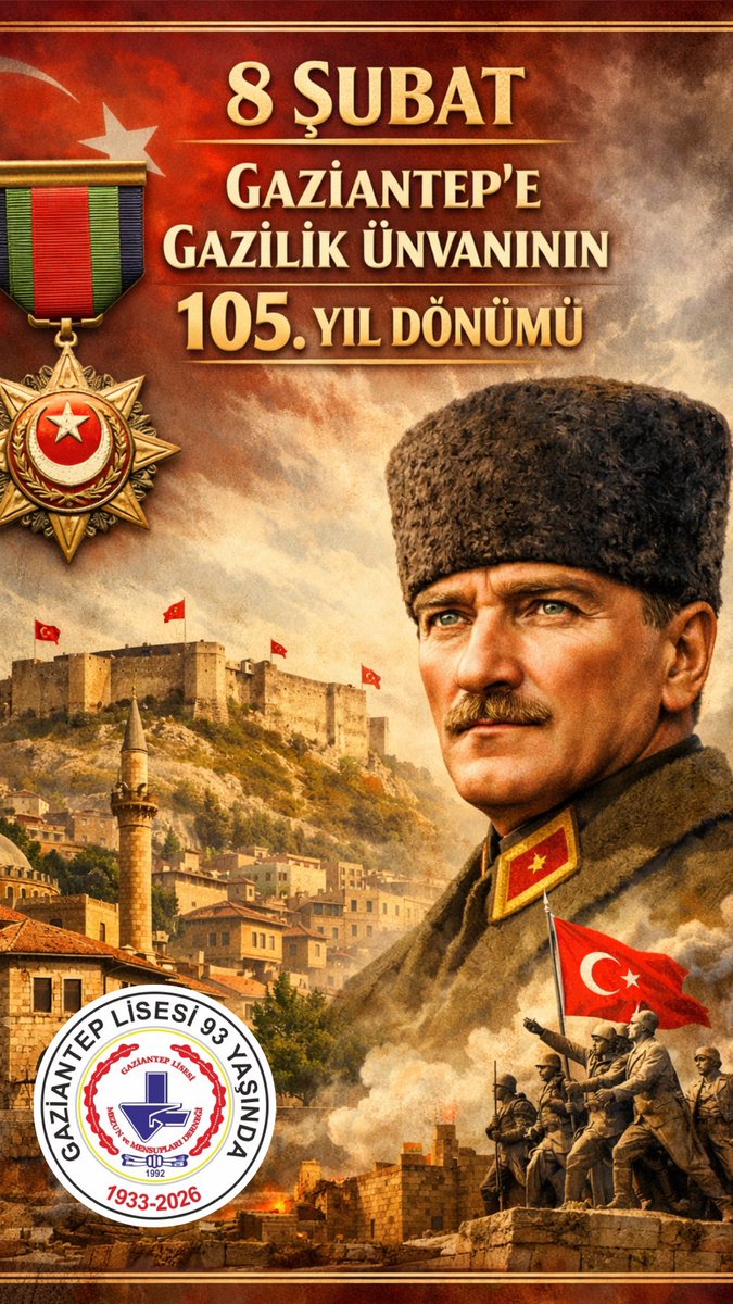 8 Şubat Gaziantep’imize Gazilik ünvanı  verilişinin 105. yıl dönümü kutlu olsun🇹🇷🇹🇷
<a href="/gantepvaliligi/">Gaziantep Valiliği</a> 
<a href="/kemalcebervali/">Kemal Çeber</a> 
<a href="/FatmaSahin/">Fatma Şahin</a> 
<a href="/irfan_krk/">İrfan Karakuzulu</a> 

#8şubatgazilikünvanı