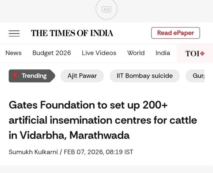 DeeEternalOpt's tweet photo. The Bill &amp; Melinda Gates Foundation will establish more than 200 artificial insemination centres to boost dairy?

Why the hell are we allowing #BillGates to destroy health, agriculture, human and animal lives in India? 

https://t.co/OFAfyCJjGX

@madhukishwar @MNageswarRaoIPS https://t.co/z7pJ12iZPC