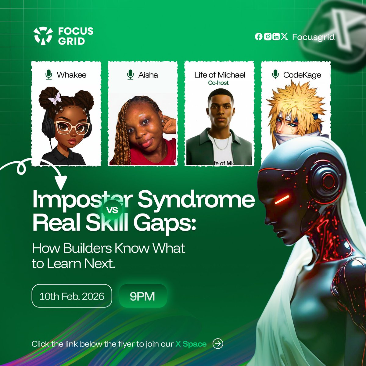thefocusgrid's tweet photo. "I don't know enough yet" is the most expensive lie in tech.
But "I can do anything" without the skills to back it up is a recipe for a failed launch.
The hardest part of being a Builder in 2026 isn't the code, it’s knowing the difference between Imposter Syndrome and a Real Skill Gap.
Join us as we audit the mindset of a Builder💚
🗓️Tuesday, 10th Feb 2026
🕥 9pm
📍 https://t.co/a4JQc3weXA
