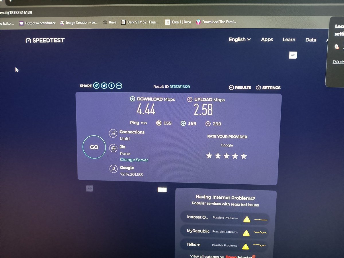 omkar1987's tweet photo. Guys according to @JioCare CC, getting this speed for a 100 mbps plan is appropriate. I just want to request you all please think twice before buying the jio fiber connection. I am facing this issue from 1 month. Their customer care is useless. https://t.co/meCrJoNNkL