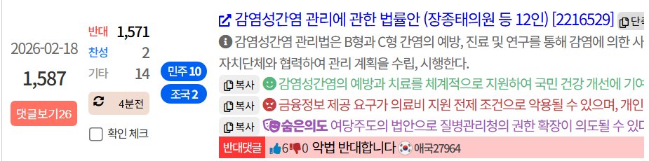 [2216529] 감염성간염 관리에 관한 법률안 (장종태의원 등 12인)
vforkorea.com/link/2216529