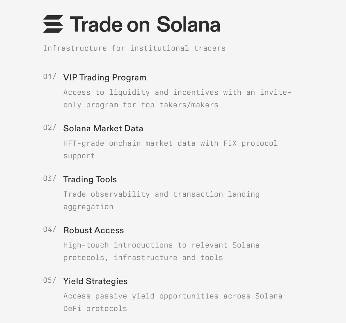 🚨 Solana is doubling down on professional capital

<a href="/SolanaFndn/">Solana Foundation</a> has announced a new initiative focused on supporting professional and institutional traders building and operating on #Solana.

🔑 What’s new:
 ▫️ Invite-only VIP trading track with liquidity pathways &amp; incentives