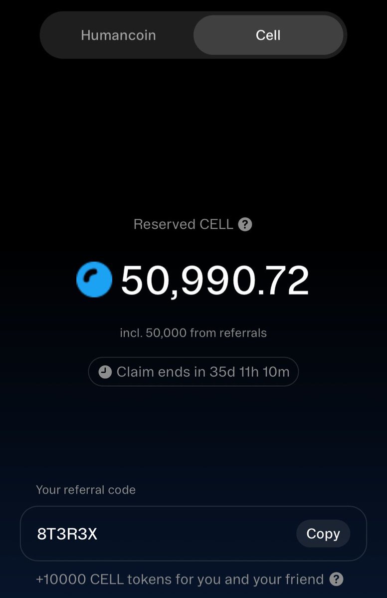 gm unique humans👋

good news to all CELL miners on <a href="/humanapp/">human</a> 🥳

link your CELL wallet to ALIEN using my code 8T3R3X and we both get 10,000 CELL🤑
