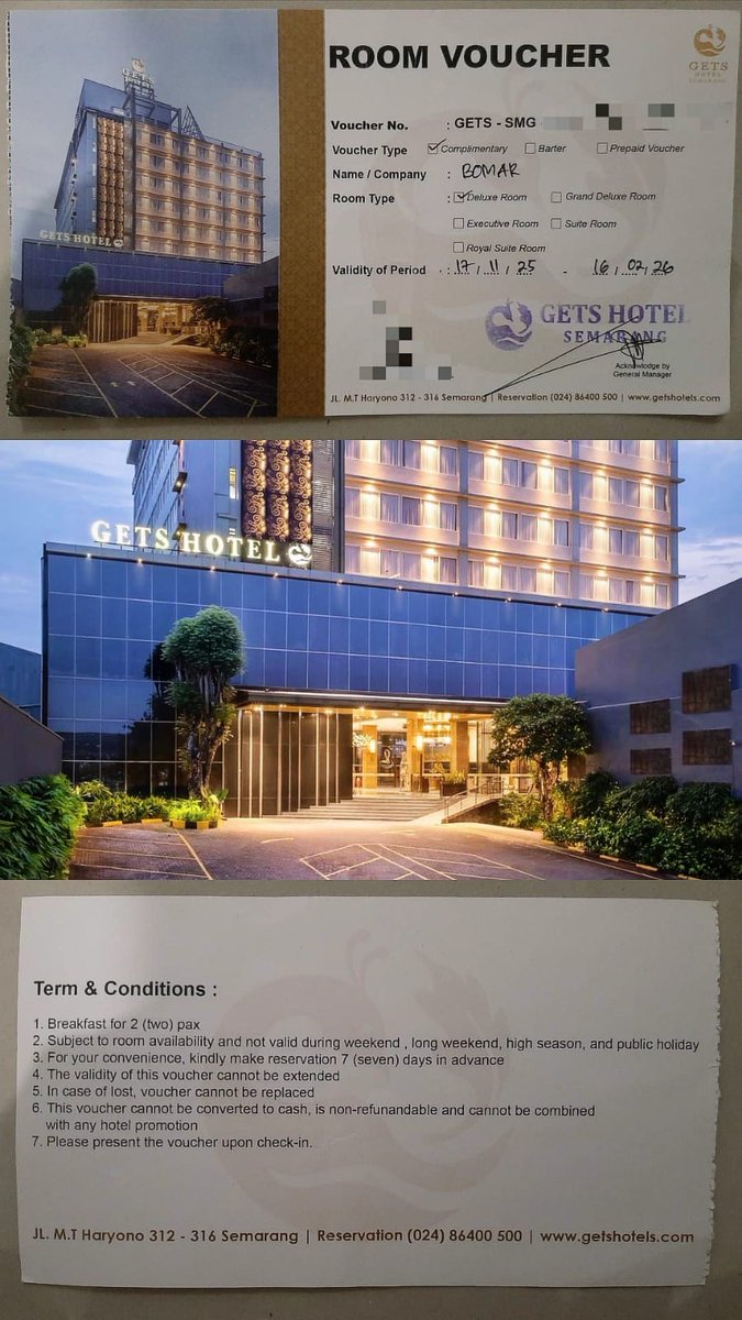 eckosaurus's tweet photo. WTS voucher 1 malam GETS Premiere Semarang ⭐⭐⭐⭐ (Weekday only, tgl 9-13 &amp; 15 februari). Harga nett 300rb.
- Deluxe room (include breakfast 2 orang)
- Berlaku sampai 16 Februari 2026
- Dibantu reservasi
- Harga normal 650-750rb
#zonauang #zonajajan #zonacuan #caricuan https://t.co/prxGTqGJpB