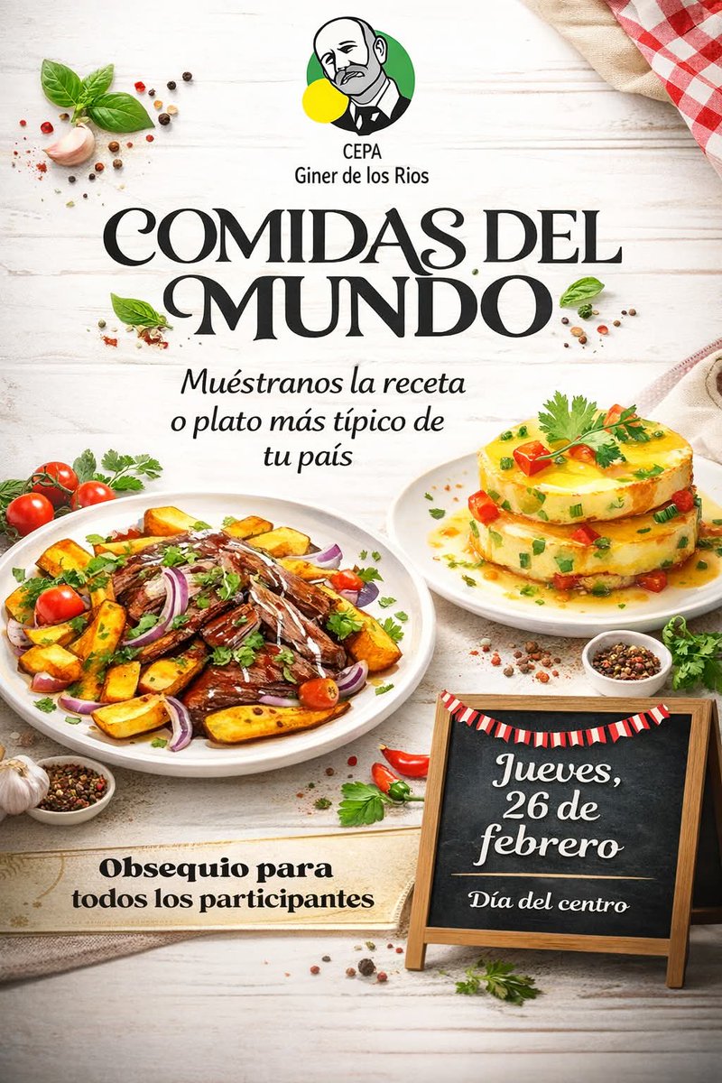 cepaginer's tweet photo. ¡Sabor sin fronteras en el Día del Centro!  Este 26 de febrero celebramos nuestro gran día con la tradicional muestra de "Comidas del Mundo". ¡Queremos conocer tus raíces a través del paladar! Participa trayendo una receta o el plato más típico de tu país. ¡Te esperamos! https://t.co/rLNN7wxOuz