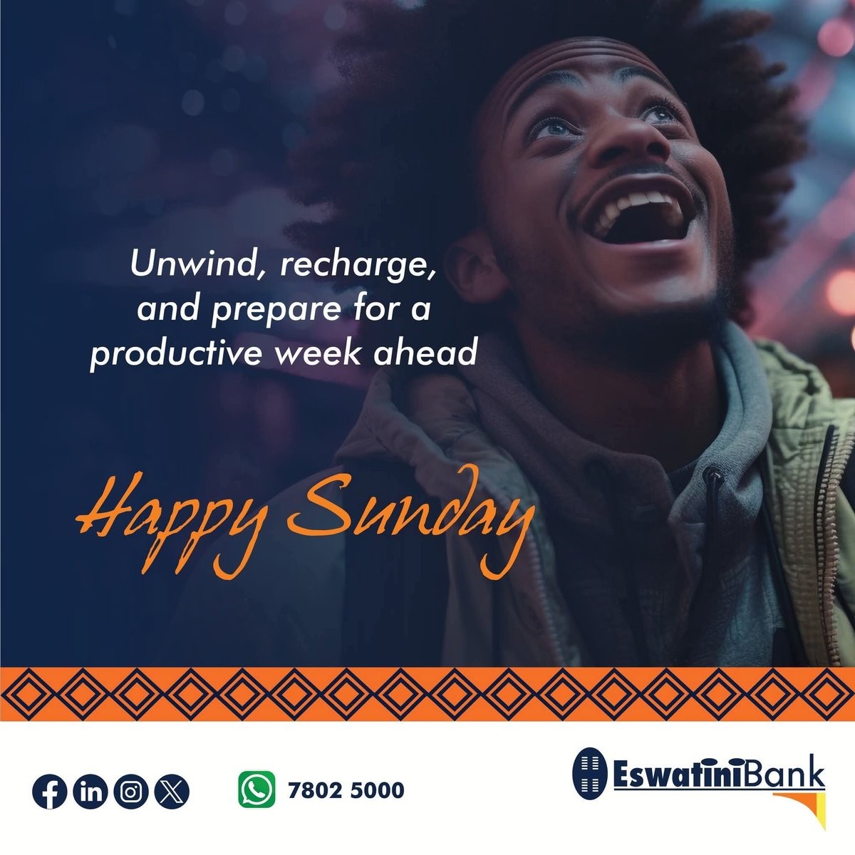 A day to rest, reflect, and recharge for the week ahead. Embrace the calm and make today beautiful. Happy Sunday! #EswatiniBank #LibhangeLesive #Belong #Tivele_Usekhaya #HappySunday #WeekendBliss