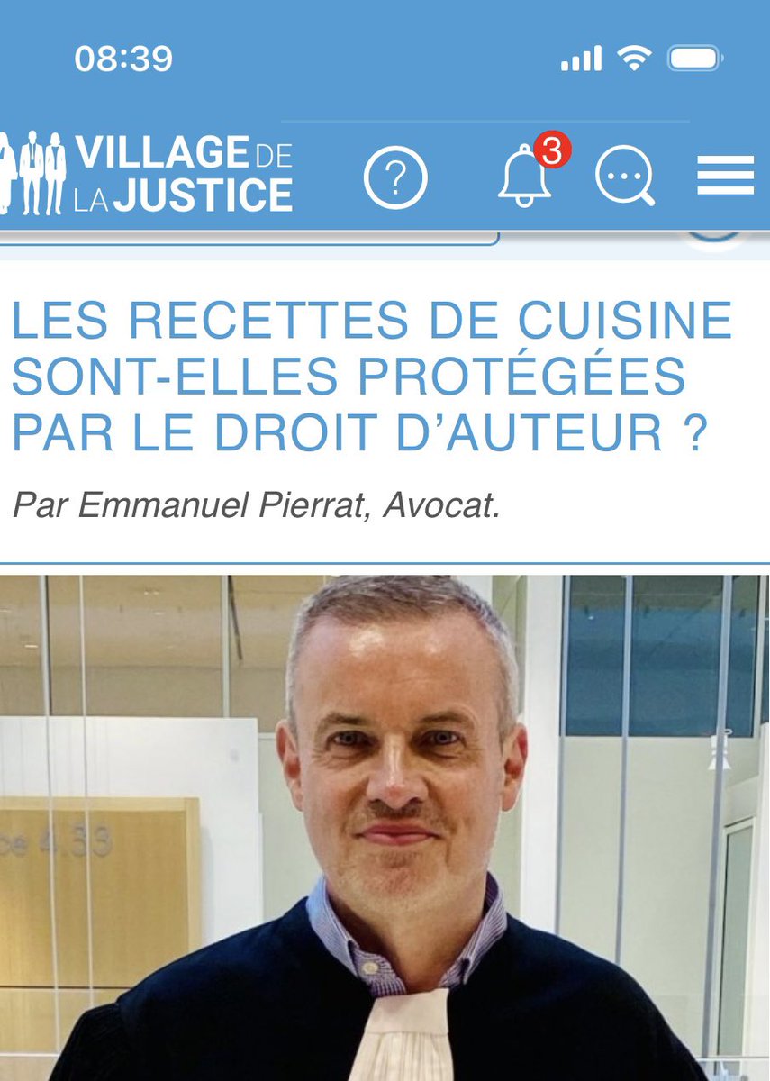 Retrouvez sur le site du Village de la justice l’article d’ <a href="/EmmanuelPierrat/">Emmanuel Pierrat</a> sur la protection des recettes de cuisine, la plus ancienne trace de propriété intellectuelle de l’Humanité :

village-justice.com/articles/les-r…

#avocat #droit #recettedecuisine #droitdauteur