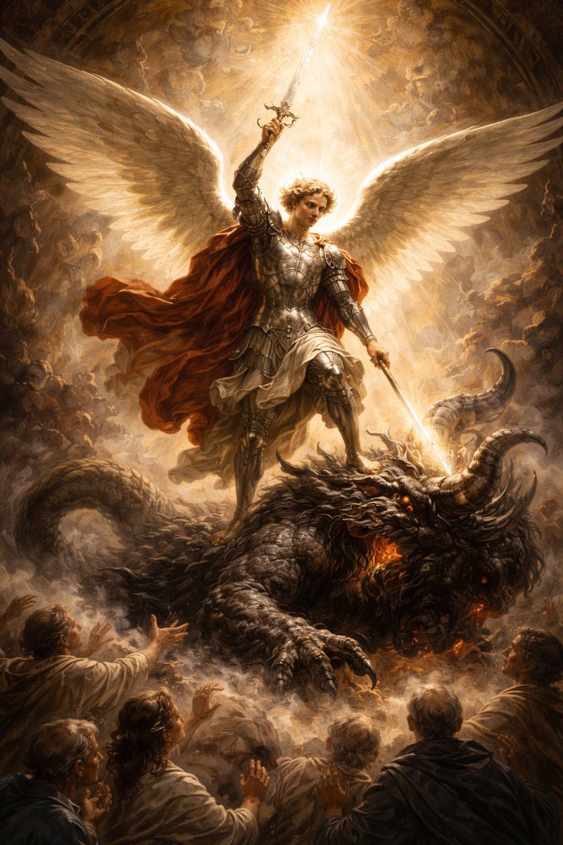 Archange Saint Michel,
ce monde est lourd, saturé, asphyxié
par la corruption et la destruction.
Elles pèsent sur la terre
et sur les consciences.

Libère-nous de ce mal qui nous use,
de cette bête qui dévore sans jamais rassasier.
Mets une barrière à ce qui détruit.
Que ce qui