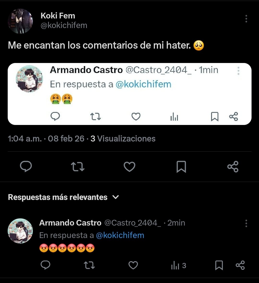 Castro_2404_'s tweet photo. @kokichifem TIENES 1 MINUTO PARA BORRAR ESA PUBLICACIÓN YO POR JODER PUSE EL COMENTARIO 😡😡😡😡😡 https://t.co/QueWcFmVj1