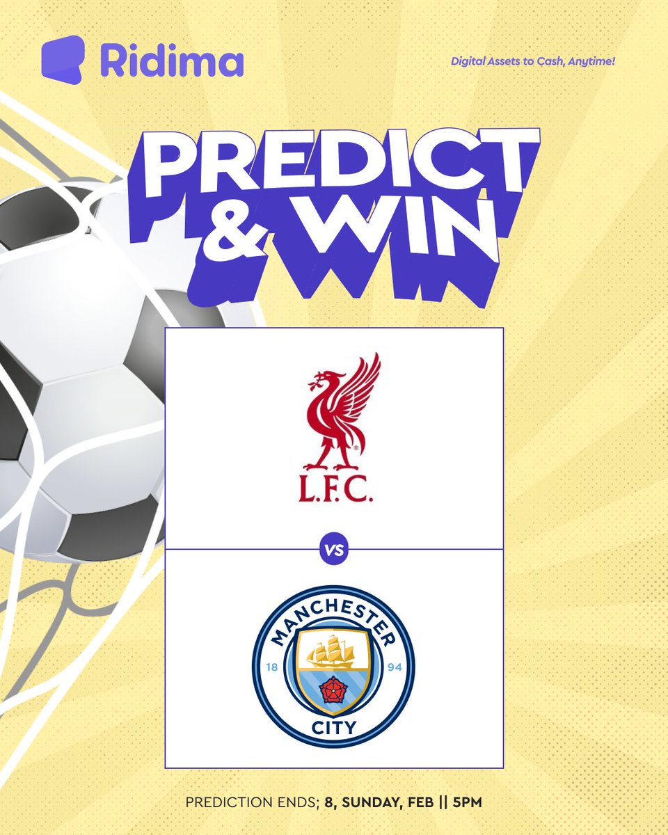 🚨 PREDICT &amp; WIN 🚨

⚽ Liverpool Vs Manchester City

Will randomly select 5 correct predictions to win ₦3,000 each!

Rules: 
• Follow <a href="/myridima/">Ridima</a>
• Like and retweet our pinned post
• Drop prediction score in the comment of this post 👇

Make sure to follow the rules!