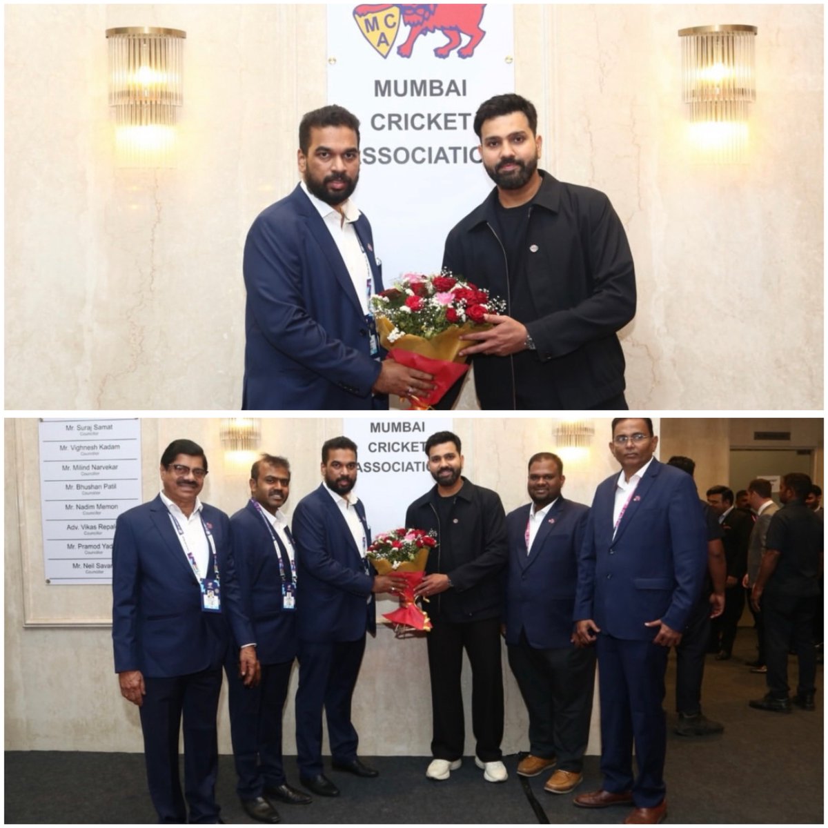 Rohit Sharma was felicitated at Wankhede Stadium by MCA President Ajinkya Naik and his fellow associates yesterday.❤️