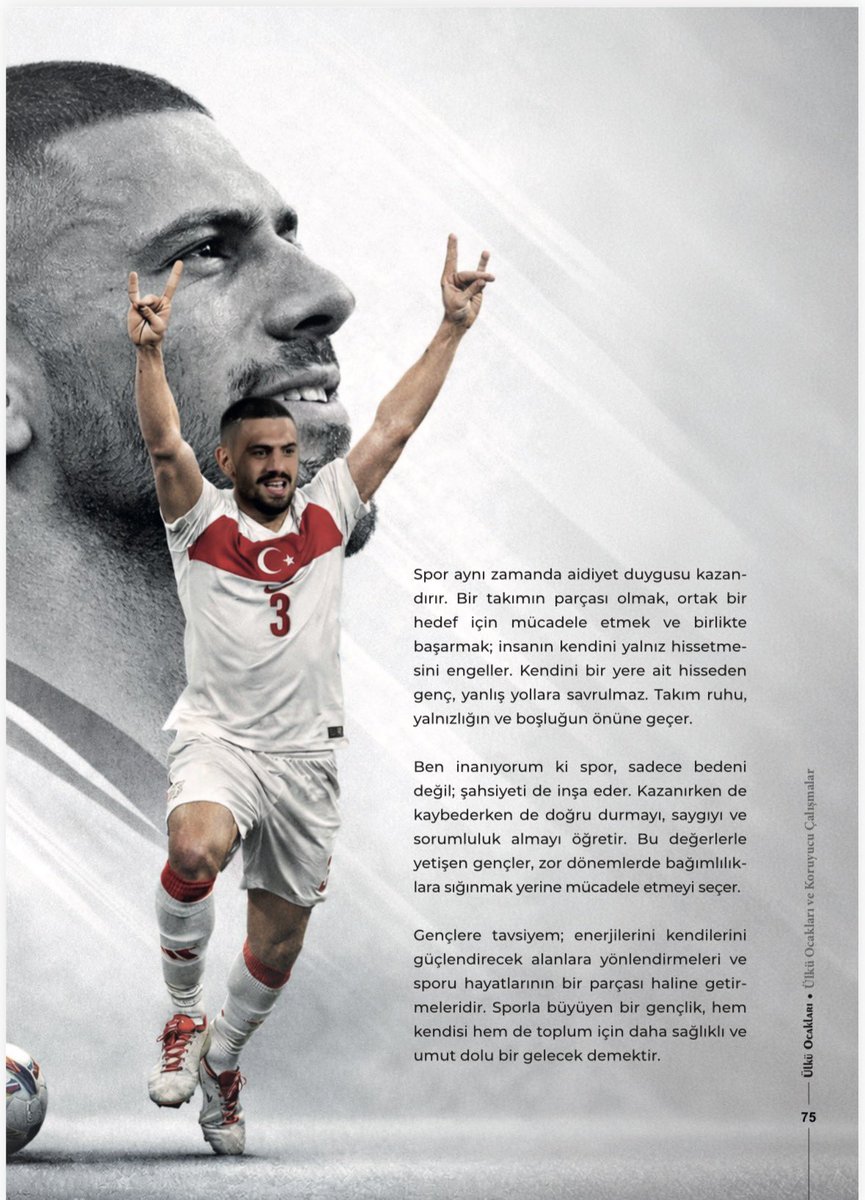 Spor, iradeyi güçlendirir; iradesi güçlü olan bireyler bağımlılıklara karşı daha dirençlidir. ⚽️

Millî Futbolcu Merih Demiral 

📘Ülkü Ocakları Dergisi’nin Şubat sayısını tüm il ve ilçe başkanlıklarımızdan temin edebilirsiniz. 

<a href="/ayyildirim1/">Ahmet Yiğit Yıldırım</a> 
<a href="/Ulku_Ocaklari/">Ülkü Ocakları</a>