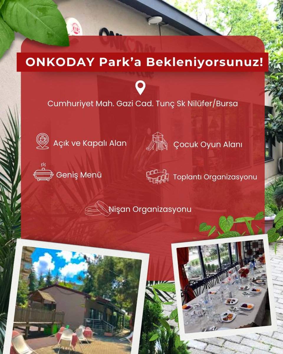ONKODAY Park’ta Buluşma Zamanı!

Keyifli kahveler, ailece güzel vakitler ve özel organizasyonlar için sizi bekliyoruz. 🍀☘️

Anılarınızı biriktirmek istediğiniz her an yanınızdayız ☕️🎂🌸🍀

El ele daha güçlüyüz 🥰