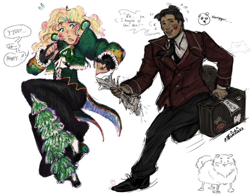 _Toastieee's tweet photo. magma doodles with friends !! ft. swag's oc Maxine and paul being a gluttonous chud 🐶🦴

#deadlock #ocs https://t.co/IIjyMQ3Krq