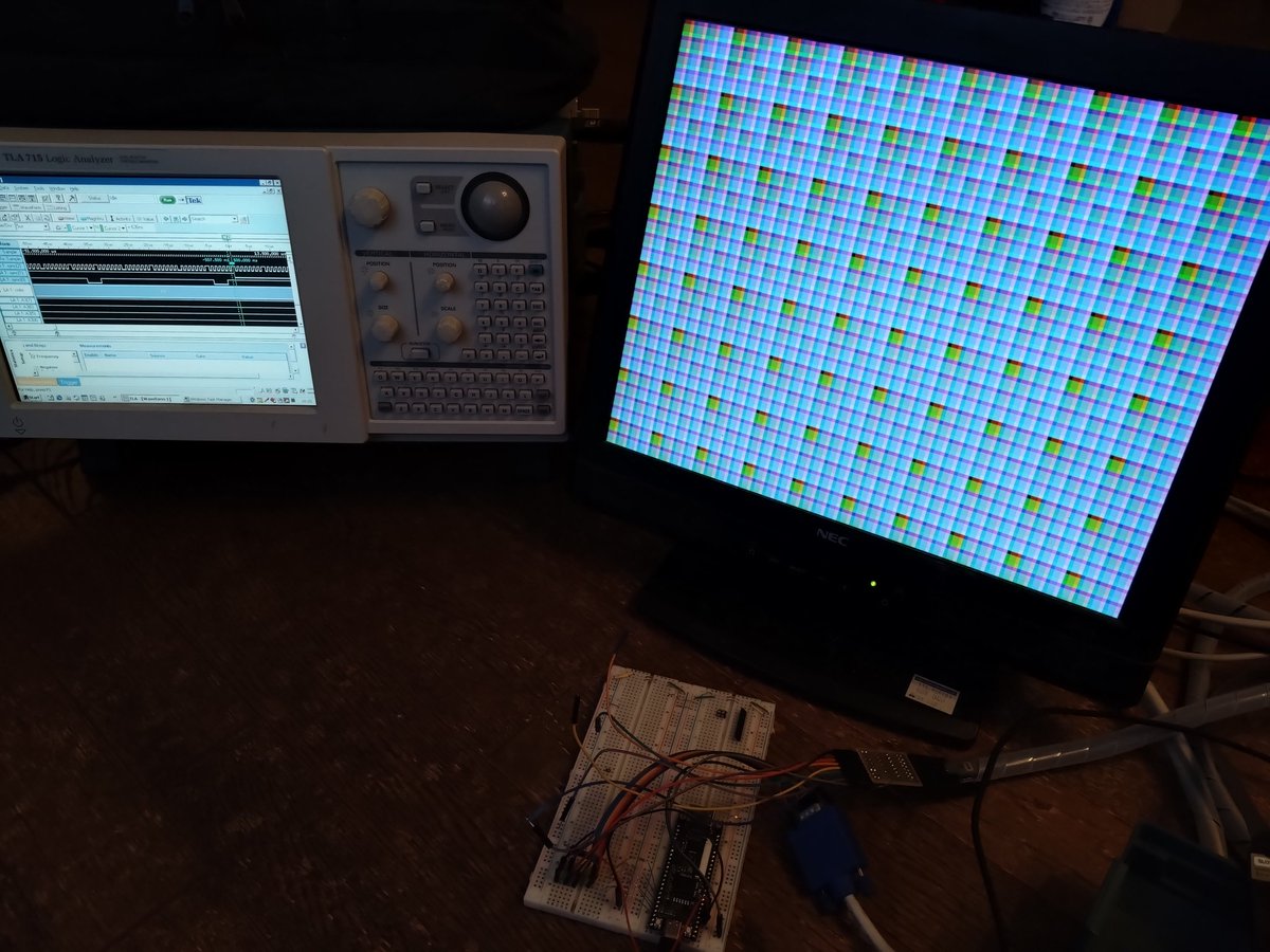 待てど暮らせどオシロモジュールが届かないので測定サンプル用にVGAの信号出す奴をTang nano 9kでサクッと作った
はよ来てくれ〜〜