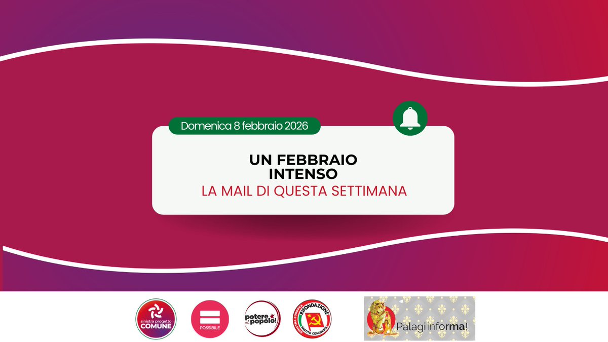 Un febbraio intenso.

Ci attendono numerosi impegni, anche come Sinistra Progetto Comune e negli spazi politici di cui facciamo parte. Ci serve il vostro aiuto!

Buona lettura e buona domenica.#sinistraprogettocomune #Firenze #politica- mailchi.mp/efb023c999bc/u…