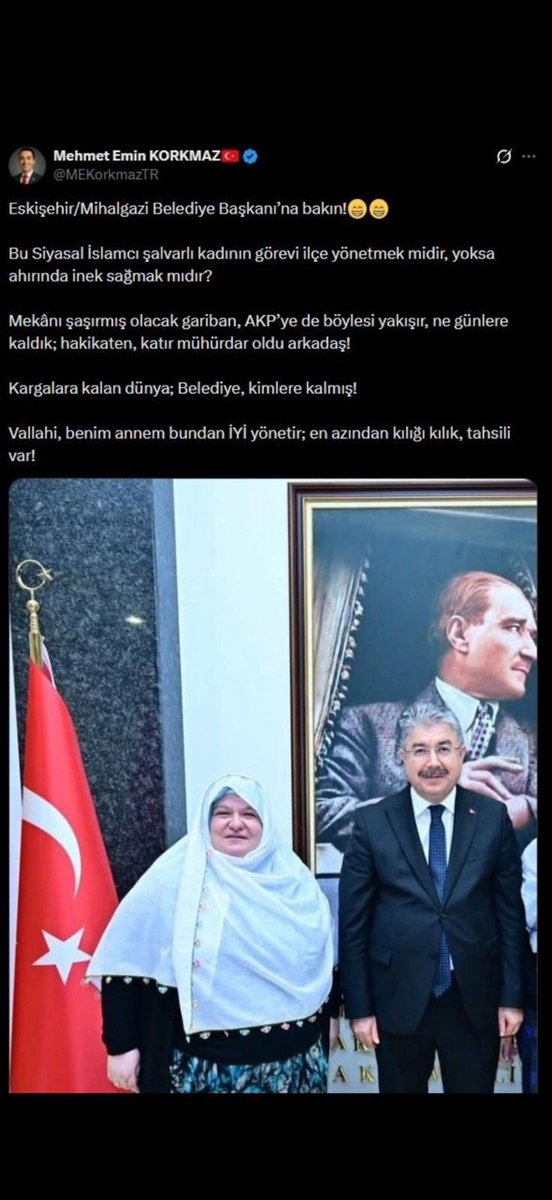 cigdemerdogantr's tweet photo. Milletin değerleriyle kavga edenler, bu milleti asla temsil edemez.

Şalvar, Anadolu’nun irfanıdır; alın teridir, namusudur. Bin yıllık kültürümüzdür.

Anadolu kadınına yöneticiliği yakıştıramayıp ahırda inek sağmayı layık gören bu zihniyeti esefle kınıyorum.

Ahırda inek de sağarız, tarla da hasat da yaparız, sandıkta irade koyar belediye de yönetiriz.

Türk kadınına ve milletimizin değerlerine saygı duymayı öğreneceksiniz!