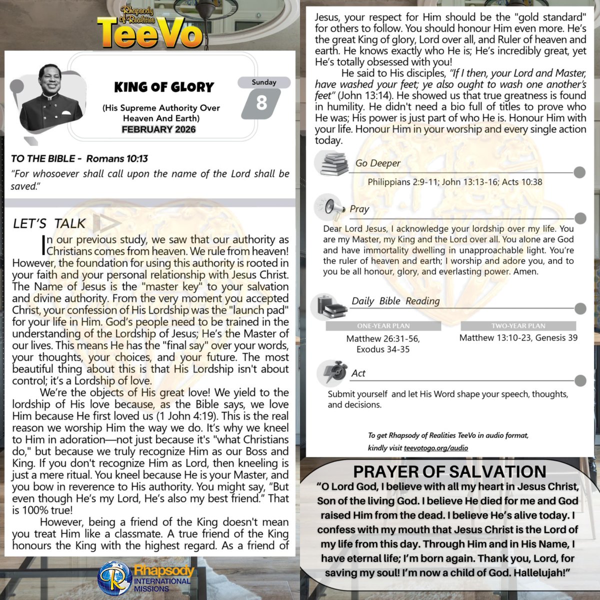 JerryAdamx's tweet image. Rhapsody Of Realities   for TEENAGERS

 Sunday 8th February 2026   KING OF GLORY  (His Supreme Authority Over   Heaven And Earth)  #NoCondemnation