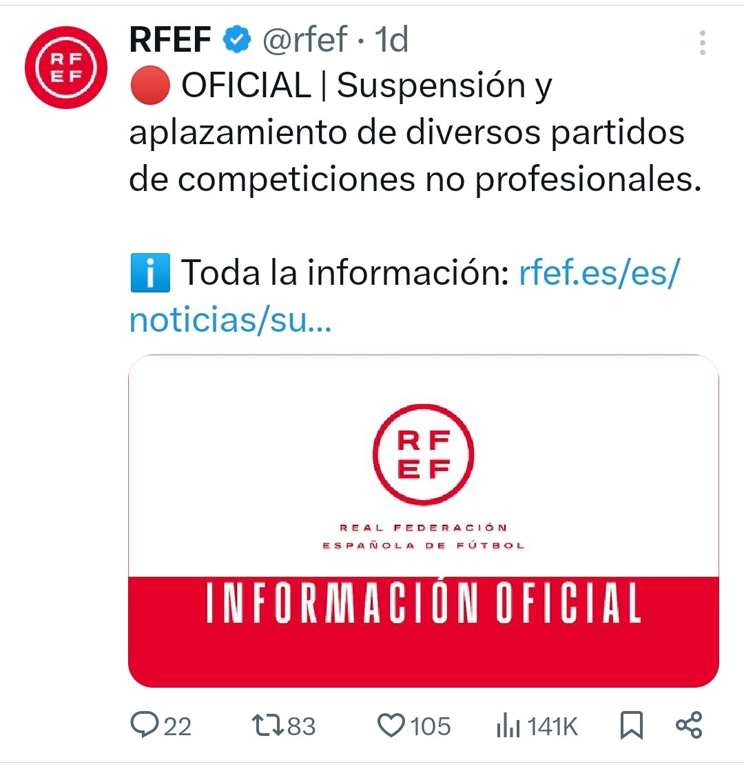 Porq la <a href="/rfef/">RFEF</a> comunica el aplazamiento de varios partidos por el temporal e incluso el cambio del equipo arbitral en los aplazados de primera división. Y no hay comunicación del Rayovs ROviedo.?