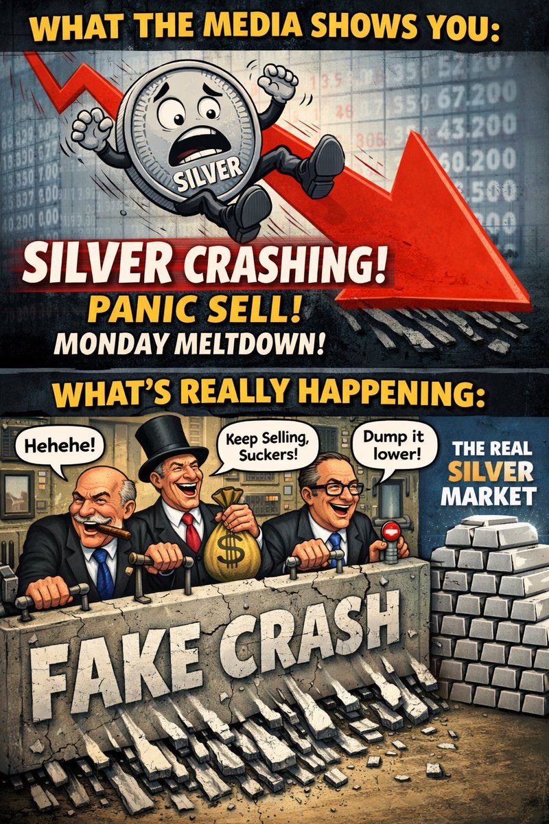 Monday Silver will dump.📉

The corrupt bankers 🏦 will have you believe markets collapsed.

This is is a scam. 
Do not sell your Silver🥈.
HODL, they can have it when they pay $450 + for it.....