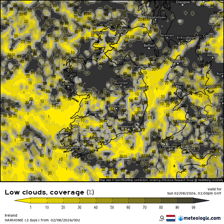 Morning
A cloudy start this morning.
Today will see showers move up through the country. Some will be heavy in the southeast. There'll be some decent sunny spells too. Temps today if 7-11°C in a southwest/southeast wind
