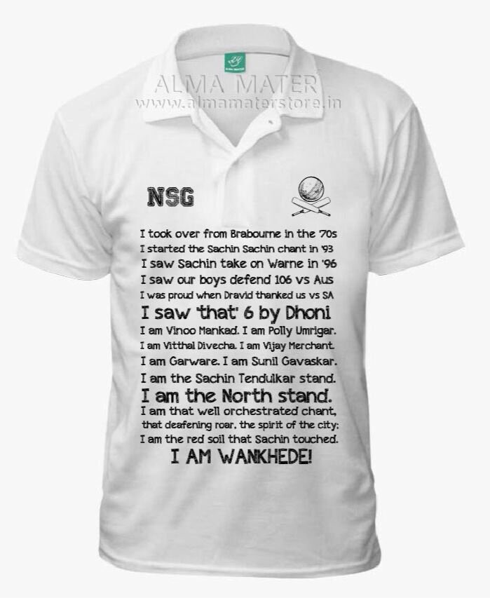 LloydMathias's tweet photo. @newspaperwallah @NorthStandGang Quintessentially Mumbai. The @NorthStandGang even have their own custom made T-shirt. Don’t think there’s anything like this elsewhere in the cricketing world!! This Tee says it all. ♥️ https://t.co/TKqS5QgWhp