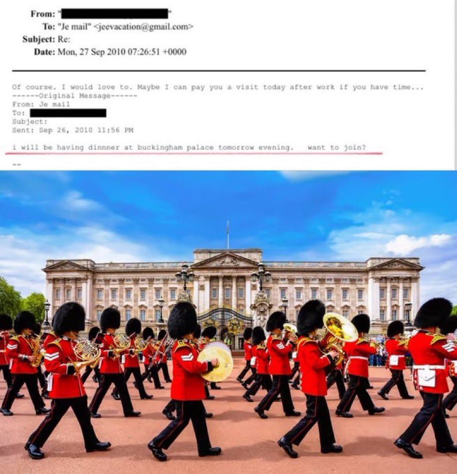 🚨BREAKING: Buckingham Palace held dinners for Paedophile Jeffery Epstein in 2010, just after Epstein was first convicted in 2008 after pleading guilty to soliciting and procuring a child for prostitution. 

Many of the Royals have denied knowing about Epstein’s illegal