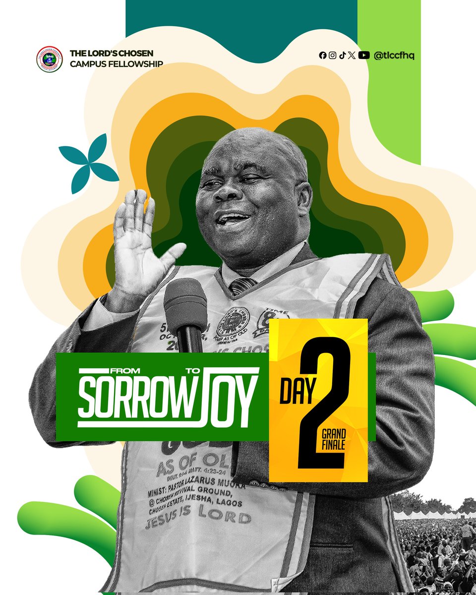 tlccfhq's tweet photo. 𝐓𝐇𝐄 𝐆𝐑𝐀𝐍𝐃 𝐅𝐈𝐍𝐀𝐋𝐄
Welcome to the glorious Grand Finale of the life-changing program, From Sorrow to Joy.
As we gather for this Grand Finale, we know and believe every remaining tear will be turned into a shout of triumph.
Join Us!
#stj26 #tlccf #tlccfhq https://t.co/el9yKRYgOz