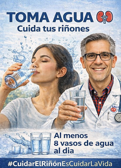 El agua es vida, y también es salud renal.

Hidratarte bien ayuda a que tus riñones trabajen mejor.

#evitadialisis
#SaludRenal