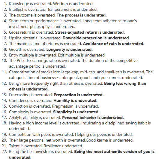 These 22 rules are extracted from the book "The Joys of Compounding" by <a href="/Gautam__Baid/">Gautam Baid</a>. They are so fundamental that revisiting them frequently can be immensely beneficial. Nr 5, 6, 7, &amp; 12 are my favorites. Print them out. Hang them up. Watch yourself become a better investor
