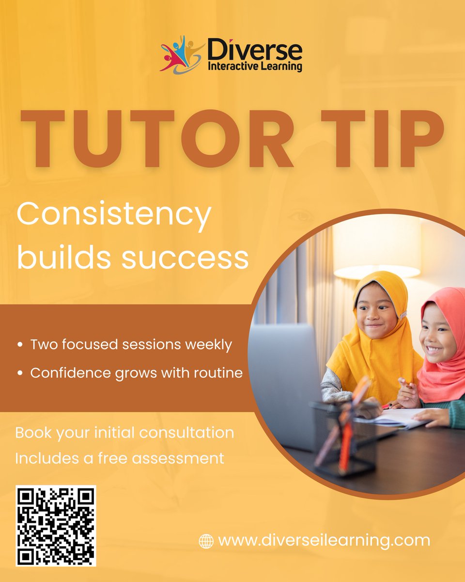 diverselearning's tweet photo. Tutor tip: Consistency makes the difference. Two focused 45 minute sessions each week help students keep skills sharp, reduce stress, and build confidence steadily over time. #tutortips #k12tutoring https://t.co/gOJUvJ7dFx