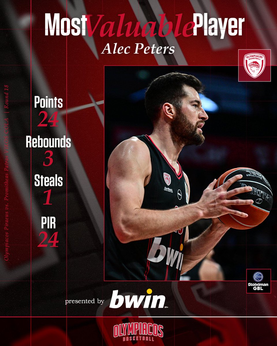 #bwinMVP - Alec Peters  #OlympiacosBC #WeAreOlympiacos #TogetherWeFight #OLYPRO