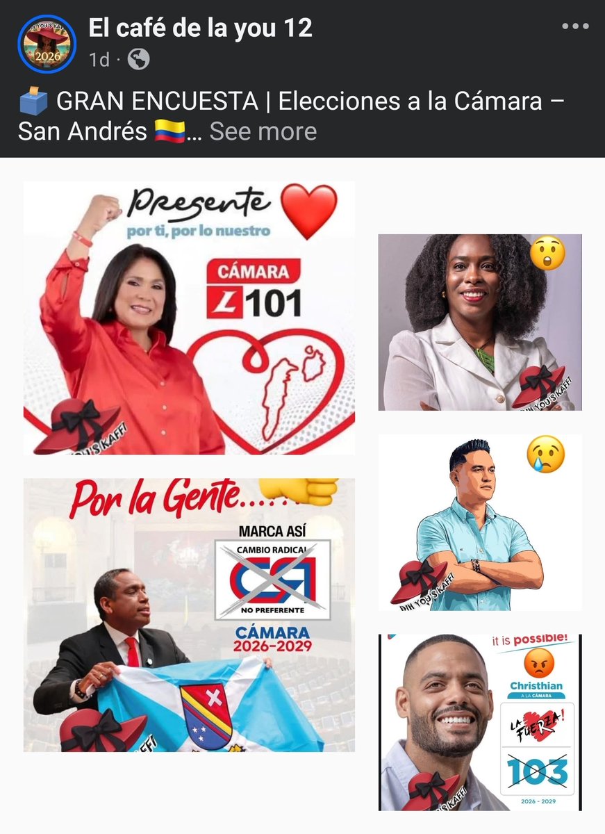 RaizalPerspect1's tweet photo. La Política de la manipulación.
1. No aparecen todos los candidatos
2. Mejores emojis para la maquinaria antigua.
3. Y como siempre los que estan amenazando a las personas por sus contratos.
@CNE_COLOMBIA cuando van a ver los delitos electorales que se comenten en San Andrés? https://t.co/eX4DNADJwX