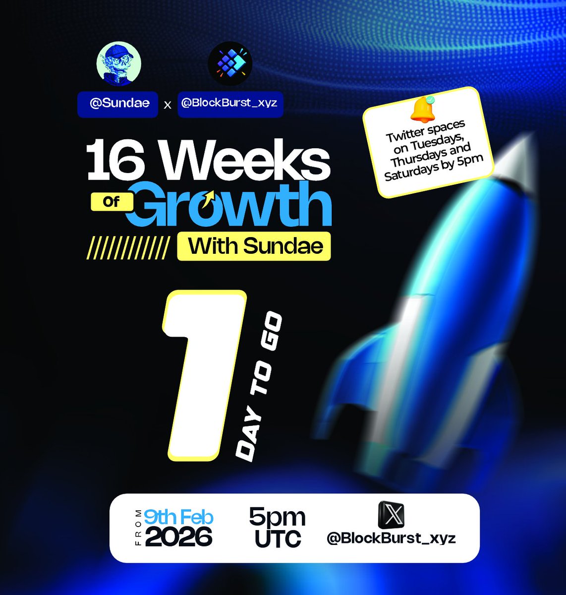 16 WEEKS OF GROWTH 

We’re kicking off a long-term growth journey designed to help builders, creators &amp; founders level up step by step.

1 days to go
From Feb 9, 2026
5PM UTC
(Tue, Thu &amp; Sat)

Turn consistency into compounding growth.
Set your reminders 🔔🔥