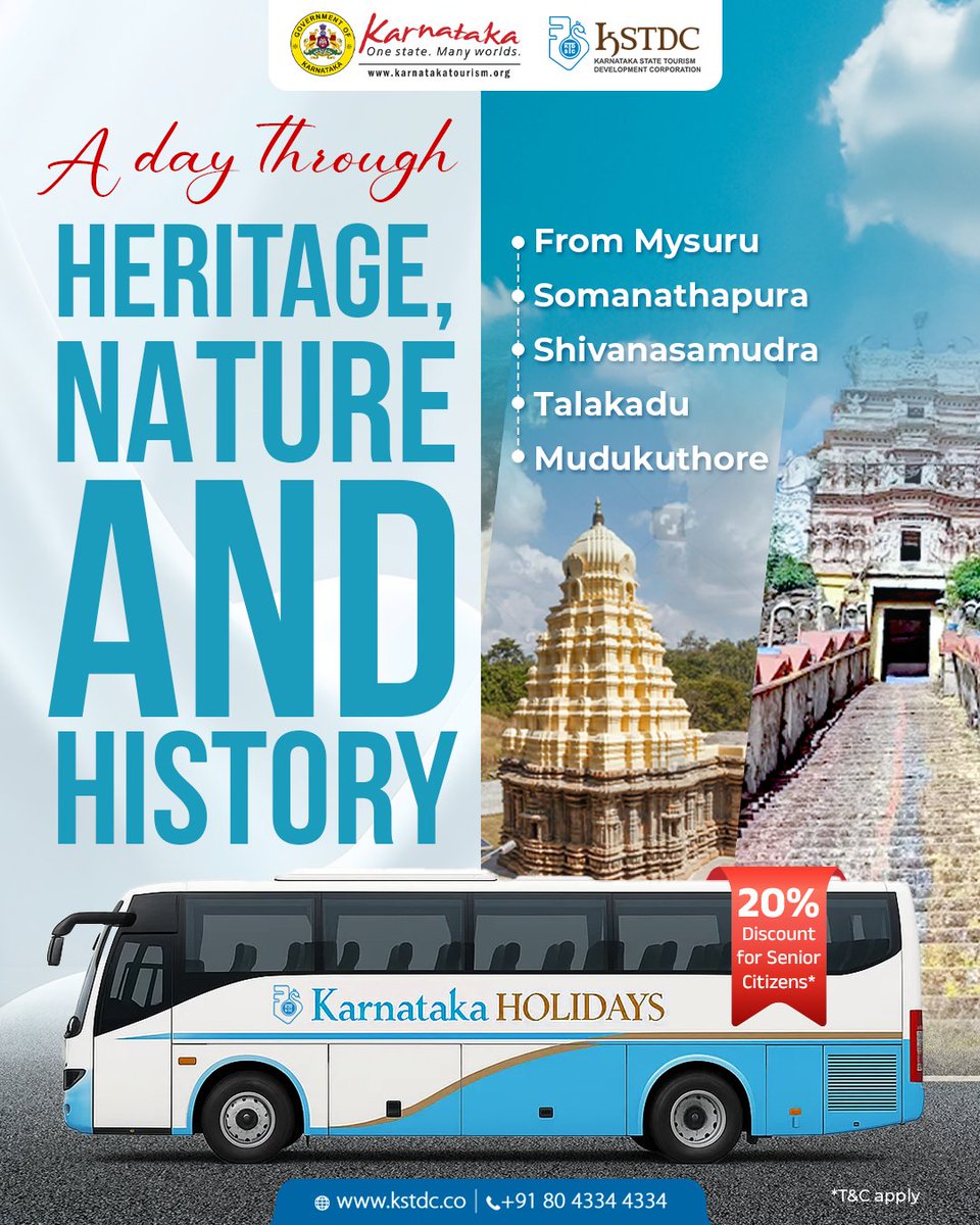 kstdc's tweet image. Spend a perfectly planned day exploring Karnataka’s gems—Somanathapura’s architecture, Shivanasamudra’s waterfalls, the historic sands of Talakadu &amp;amp; serene Mudukuthore. Ideal for a quick getaway!

kstdc.co/tour_packages/…

#KarnatakaTourism #OneDayTrip #WeekendPlan #KSTDC