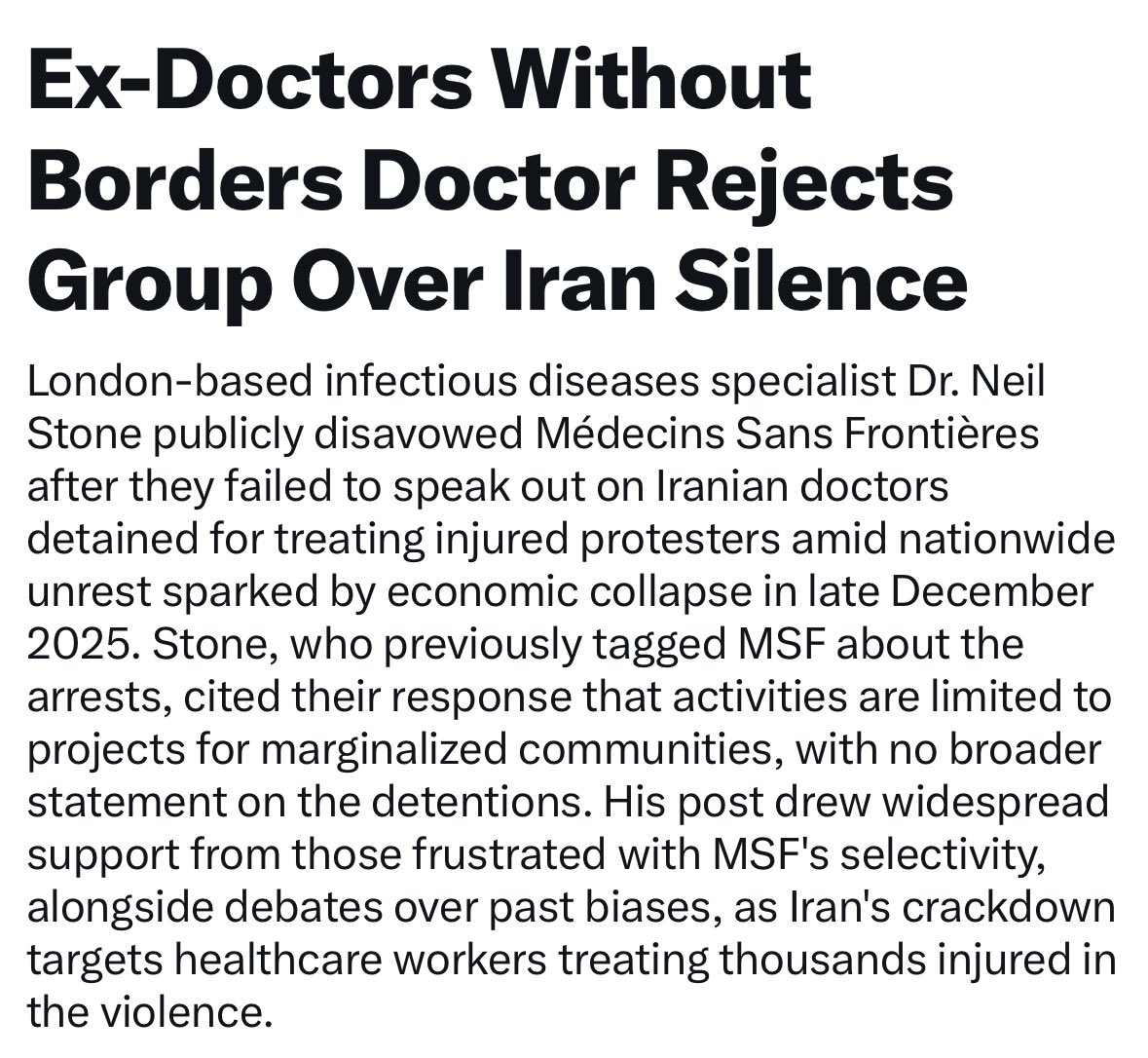 Seems I'm trending on <a href="/X/">X</a>

For the record, I had already walked away from <a href="/MSF/">MSF International</a> for many other reasons 

Their disgraceful silence on Iran has simply confirmed I was right
