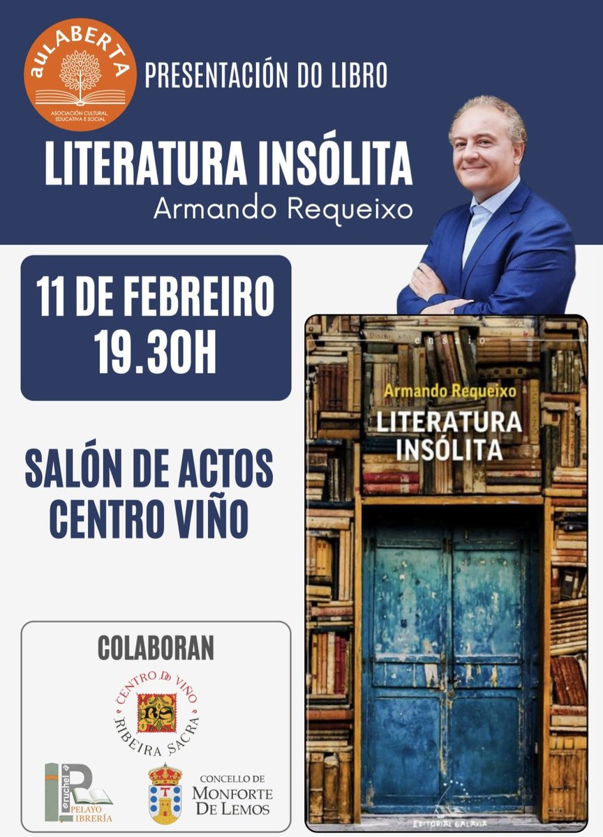 Boas xentes das terras de Lemos e non só: este mércores andarei por Monforte presentando a miña 'Literatura insólita' na inmellorable compaña da colega Pilar López e a miña prezada exalumna Esmeralda Casabianca. Agardamos por vós! 😇