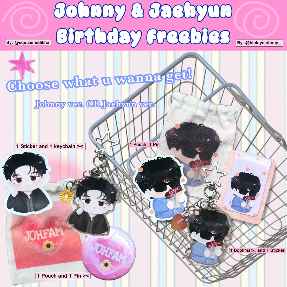 Johnny &amp; Jaehyun Birthday Freebies (｡◠‿◠｡)
— by <a href="/bininyajohnny_/">aley</a> &amp; <a href="/squiziemalikha/">malikha🌹</a>

how to claim : 
★ like &amp; rt
★ yg sayang sama jo &amp; jae &amp; ga pernah hate
★ bebas pilih ver. (max 1pcs/ver)
★ claim on 🍊(no rf)
★ id.shp.ee/opGhngq
(link dibuka 9 Feb jam 12 siang)