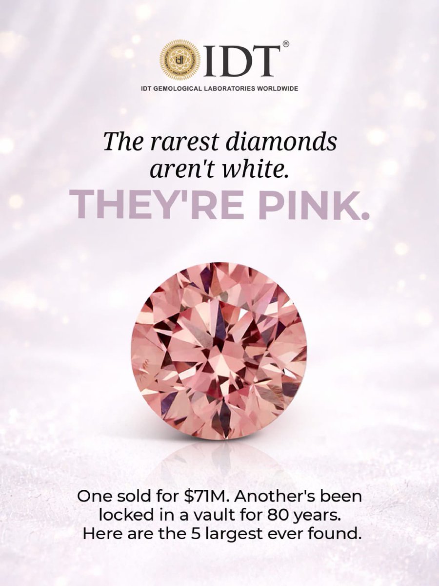 IDTWORLDWIDE's tweet photo. Rare &amp; radiant! 
Pink diamonds make up <0.01% of all diamonds mined. What sets the likes of the Pink Star &amp; Lulo Rose apart? Independent verification of origin, structure &amp; authenticity.  💎 

#pinkdiamonds #idtkaraya #idt #gemstoneverification #raregemstones https://t.co/mu2ZF4vBKw