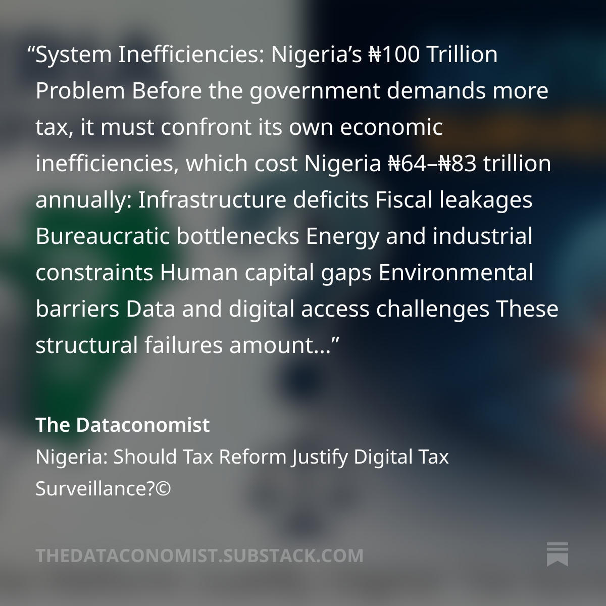 dataconomist's tweet photo. Nigeria: Should Tax Reform Justify Digital Tax Surveillance?© https://t.co/TiPJ4W6d5D @ARISEtv @channelstv @seunokin @THISDAYLIVE @The_Vimbai @ruffydfire @AyoOyalowo @scarfizal @tvcnewsng @AIT_Online https://t.co/8YFfecswxg