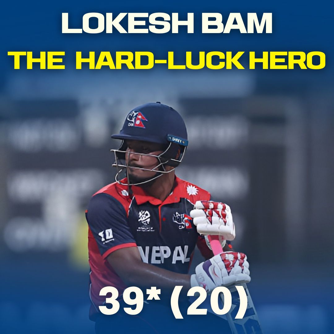 CricketTimesHQ's tweet image. 👏 WHAT A FIGHT FROM LOKESH BAM!

Nearly dragged Nepal to a sensational win against England .

Courage, class and pure heart  but heartbreak at the end 💔🔥

#T20WorldCup2026 #ENGvNEP #EngvsNEP #nepal #NepalCricket #LokeshBam #T20worldcup