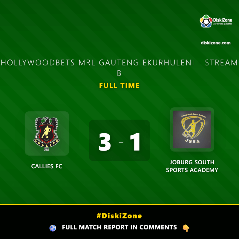 diskizoneza's tweet photo. π₯ FT: Callies FC 3-1 Joburg South Sports Academy
π Hollywoodbets MRL Gauteng Ekurhuleni - Stream B
πͺ Solid victory! Match breakdown π
π https://t.co/5foyzCwIRS
#DiskiZone #HollywoodbetsMRL #SABLeague https://t.co/1b53WVSyTT