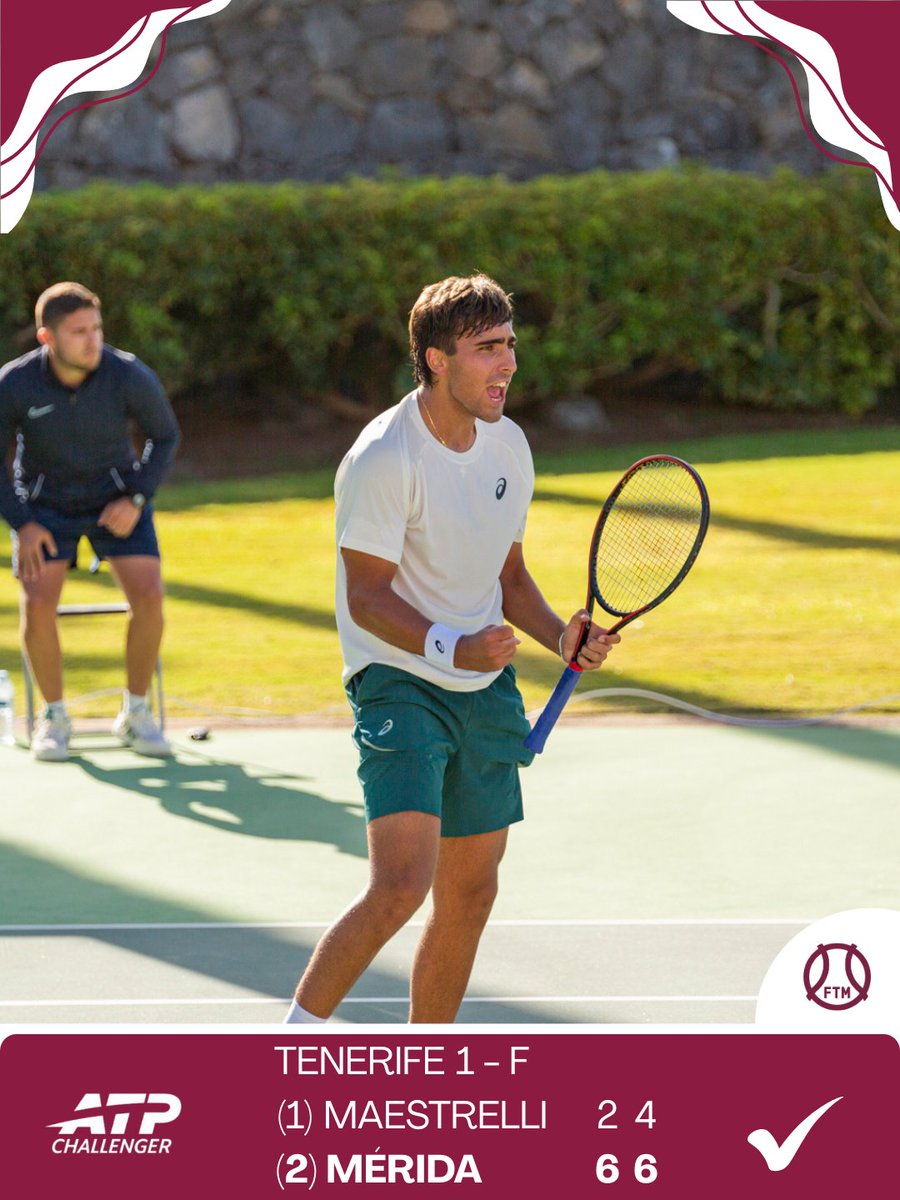 🏆  ¡Dani Mérida es campeón en Tenerife!
😍  El madrileño derrota a 🇮🇹  Maestrella en dos sets y suma el segundo título <a href="/ATPChallenger/">ATP Challenger</a> de su carrera.
👏  ¡Enhorabuena, <a href="/Mridatenis1/">Dani Merida</a>!