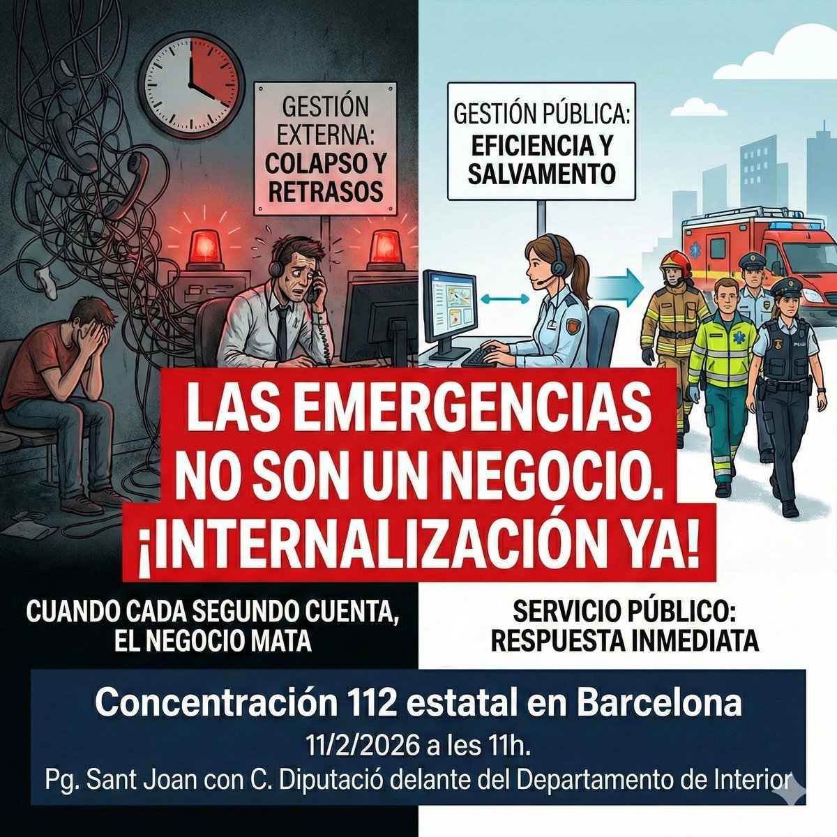 #112EnLluita✊

Torne’m-hi!🔄

#112Emergency #112Emergencies #Emergencies #Vaga112 #Vaga112Catalunya #112Catalunya #ServeiPublic112 #NoALaExternalitzacio  #EnCatala  #EnCatalà #Catalunya #Cataluña   #Catalonia #LHospitaletDeLlobregat #Barcelona #Reus #Lleida #Tarragona
