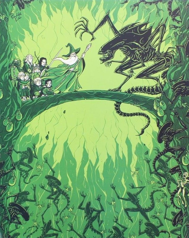 CINEM0RPH's tweet photo. "You shall not pass, you bitch!" ✨️🎬
LOTR x Alien Crossover
Art By: Fredrik Eden https://t.co/KYu1pUQdM7