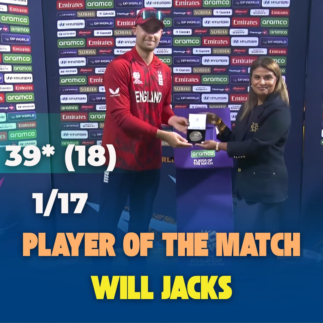 CricketTimesHQ's tweet image. 👊 ALL-ROUND BRILLIANCE FROM WILL JACKS!

A blazing 39 off 18 balls + 1 wicket seals the deal.

Deserved Player of the Match at Wankhede 🥇🔥

#Cricket #ENGvNEP #ENGvsNEP #England #T20WorldCup #T20WorldCup2026 #Willjacks