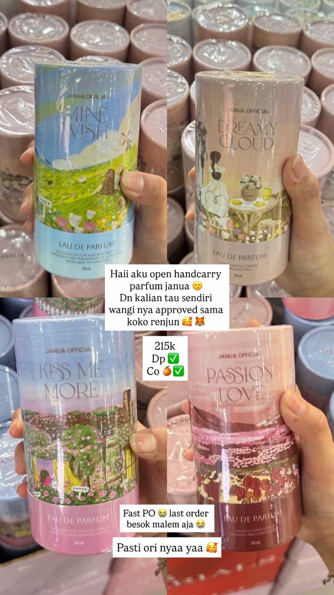 JASTIP JANUA IS HEREE😙😙😙
Yang mauu nyobain parfum yg approved sama Renjun bole dm aja ya 🥰

Akuu perna pake dan emang seenak itu 😭✋
Karna ini fast po jadi close order nya Senin malem yaa 😭 
#januaxrenjun