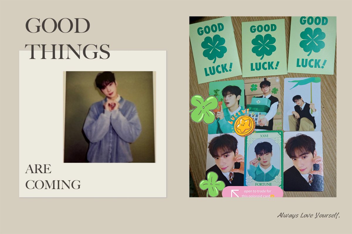 🍀🫶🍀🫶
WTT -  looking for this cute poloroid card with Eun-Woo 🫶 (on the left)
- welcome to trade if you would like to have the Nunu's cheek heart card that I have an extra.
 #CHAEUNWOO #차은우
#LuckyExpress #Lucky_Express