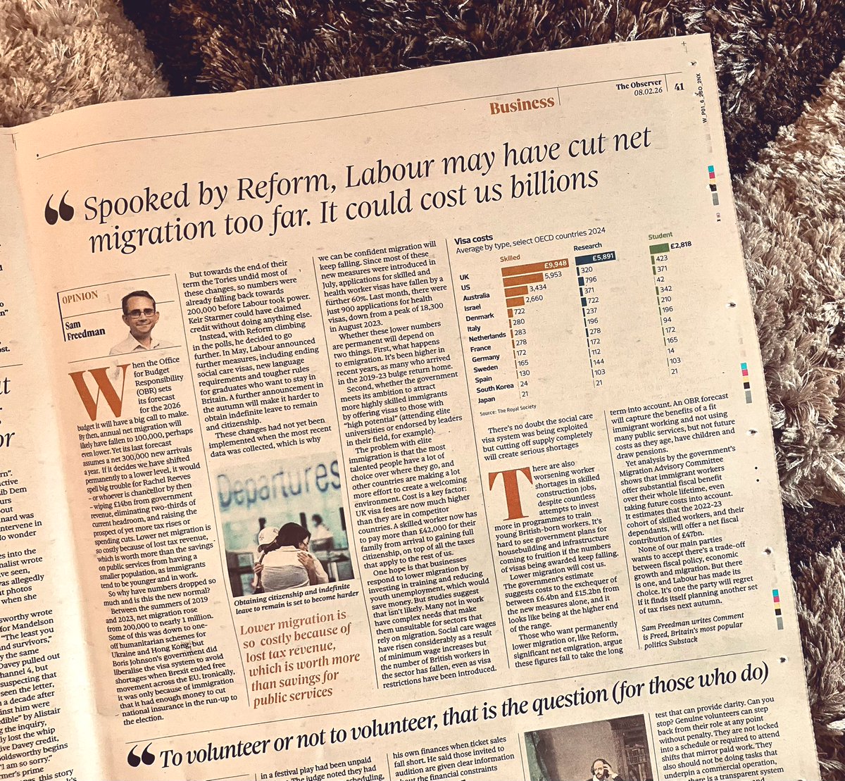 TheBishF1's tweet image. Good piece in today’s #Observer: “Labour may have cut migration too far” &amp;amp; “it could cost us billions”. Migration isn’t the UK’s problem. It’s the (Brexit-ravaged) economy, stupid, &amp;amp; cutting migration will cause tax rises. Shame on Starmer for being so cravenly spooked by Reform.